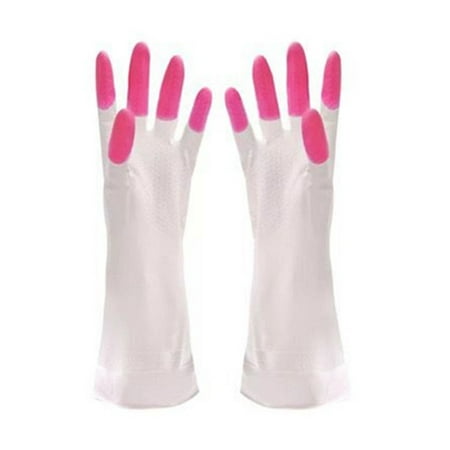 

ruhuadgb 1 Pair Cleaning Gloves Non-Slip Waterproof PVC White Long Sleeve Dishwashing Gloves Kitchen Supplies