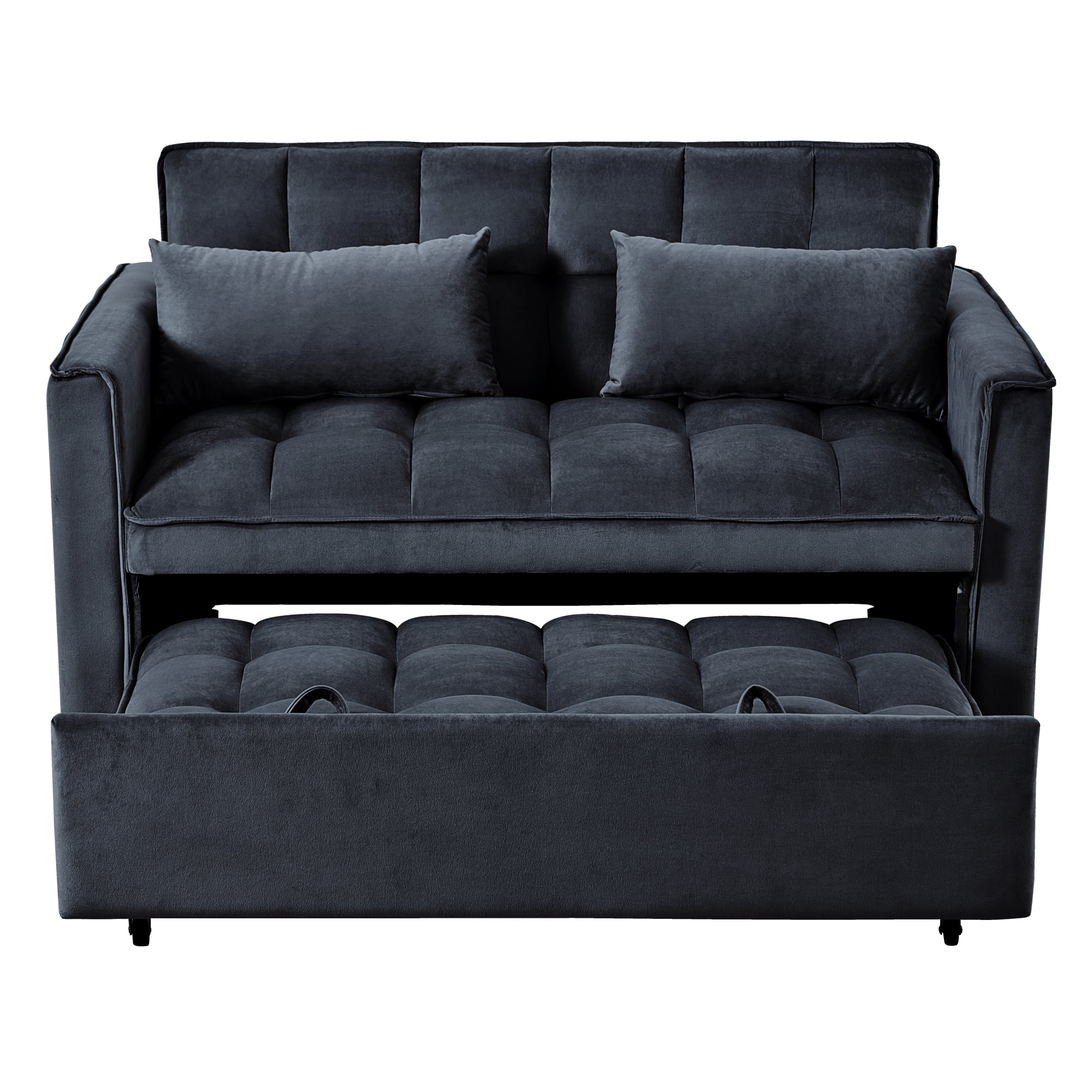 Jopath 3 in 1 Convertible Sofa Bed,Modern Pull Out Couch Slepper Bed with Adjustable Backrest,Velvet Loveseat Couch with Pillows & Pockets for Living Room Apartment Office,Black