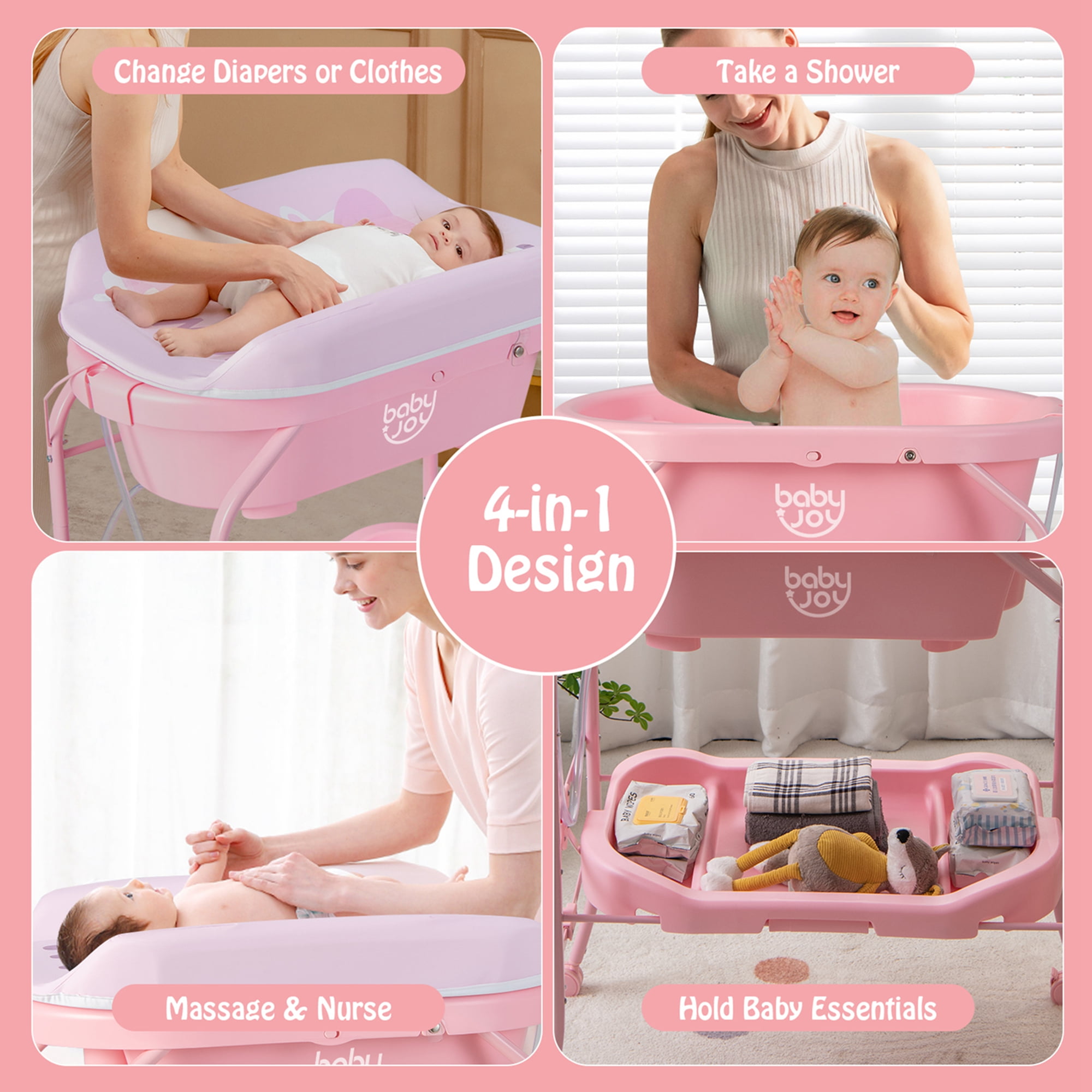 Babyjoy Infant Combo Changer Portable Folding Baby Changing Table with Bathtub Wheels White Walmart