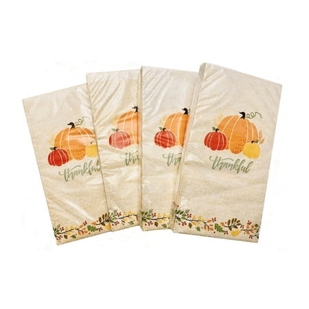 Thankful Disposable Paper Napkins, 14ct x 4 packs (56 count total), 8 7/8 x 4 1/4 inches, Thanksgiving dinner serviettes, Guest towels