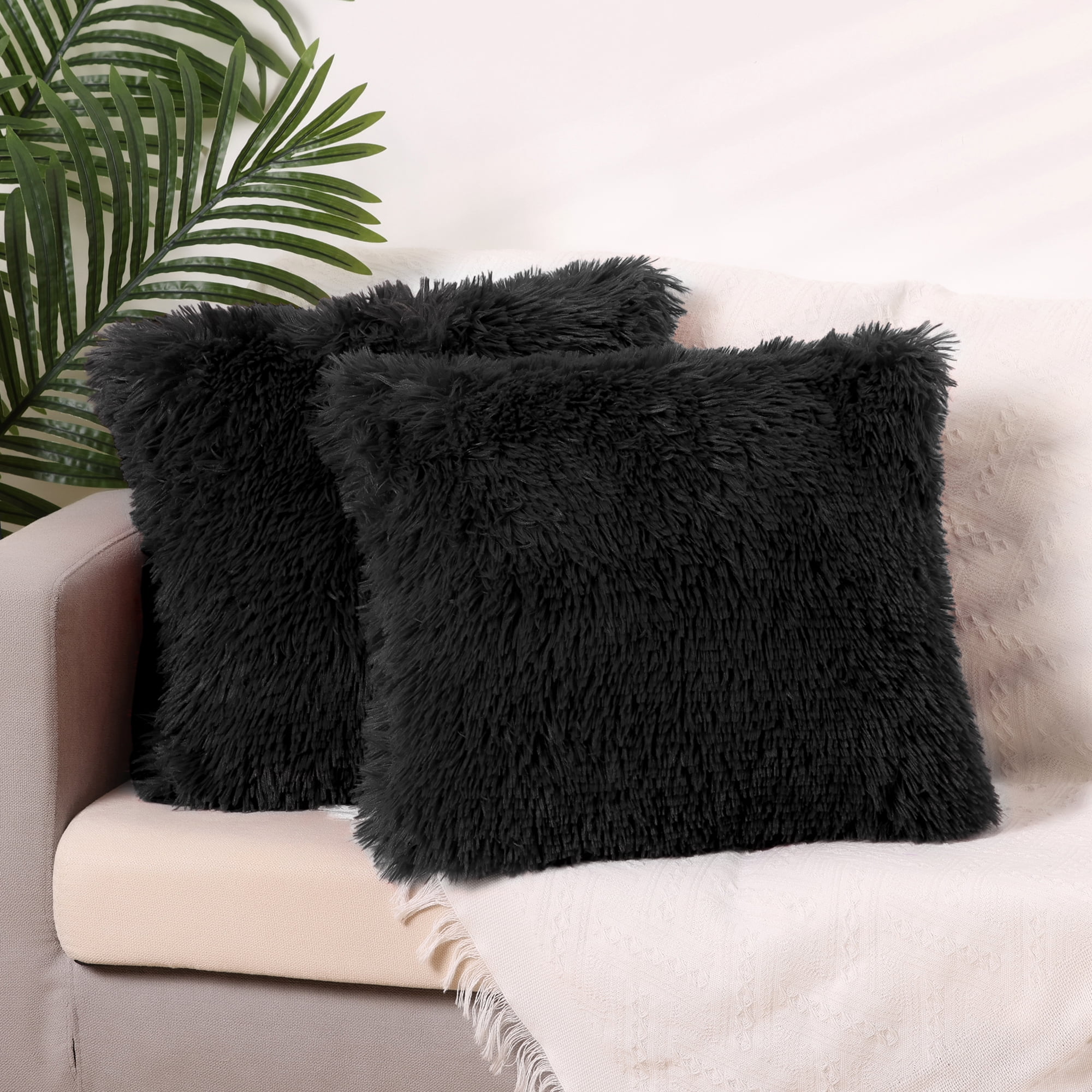 Unique Bargains Soft Modern Home Decor Plush Decorative Throw Pillow Covers (2 Count) Black 18" x 18"