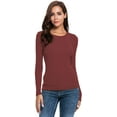 thumbnail image 2 of Women Long Sleeve Crew Neck/Scoop Neck Rayon Slim Fit Stretchy Layer T Shirts Tops, 2 of 4
