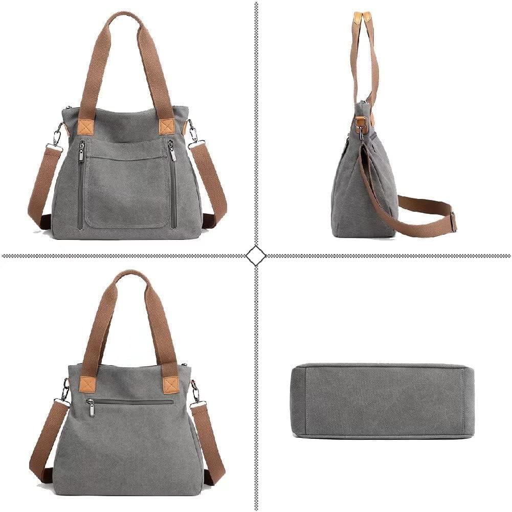 Lohol Canvas Handbag for Women Fashion Cloth Tote Shoulder Purses Hobo Casual Crossbody Bag Large Top Handle Shopper Bag (Brown)