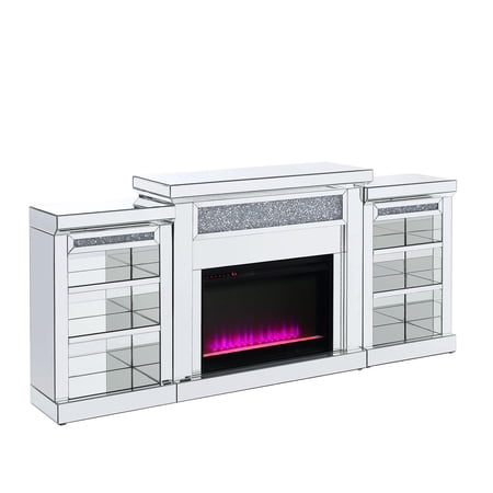 Modern Mirrored & Faux Diamonds Fireplace by Acme Noralie 90655-3pcs