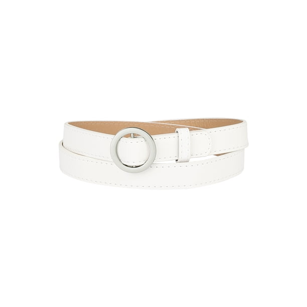 Cinturones de mujer INSPIRE CHIC con hebilla de metal en forma de O, cinturón delgado sin poros para tallas grandes, color blanco