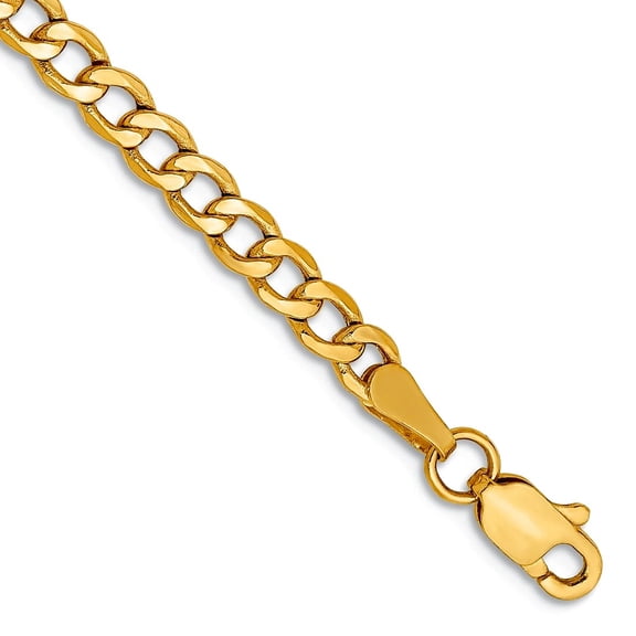 10k Yellow Gold 3.35mm Semi-solid Curb Link Chain Bracelet 9 Inch Link Bracelet for Women and Men