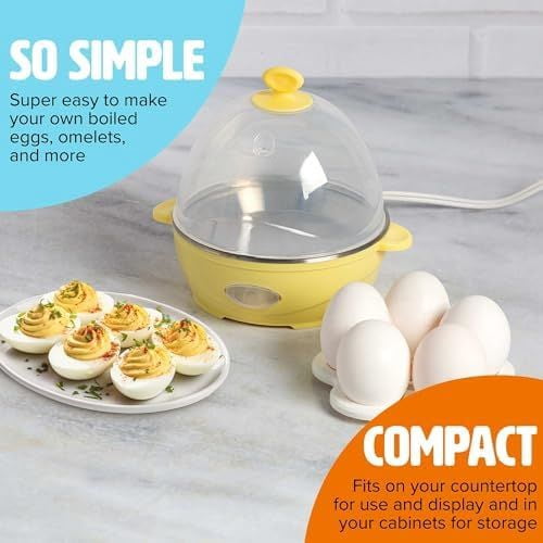 Mini Rapid Egg Cooker, 5-Egg Capacity for Perfect Hard Boiled Eggs or Omelets, Auto Shut Off, Yellow