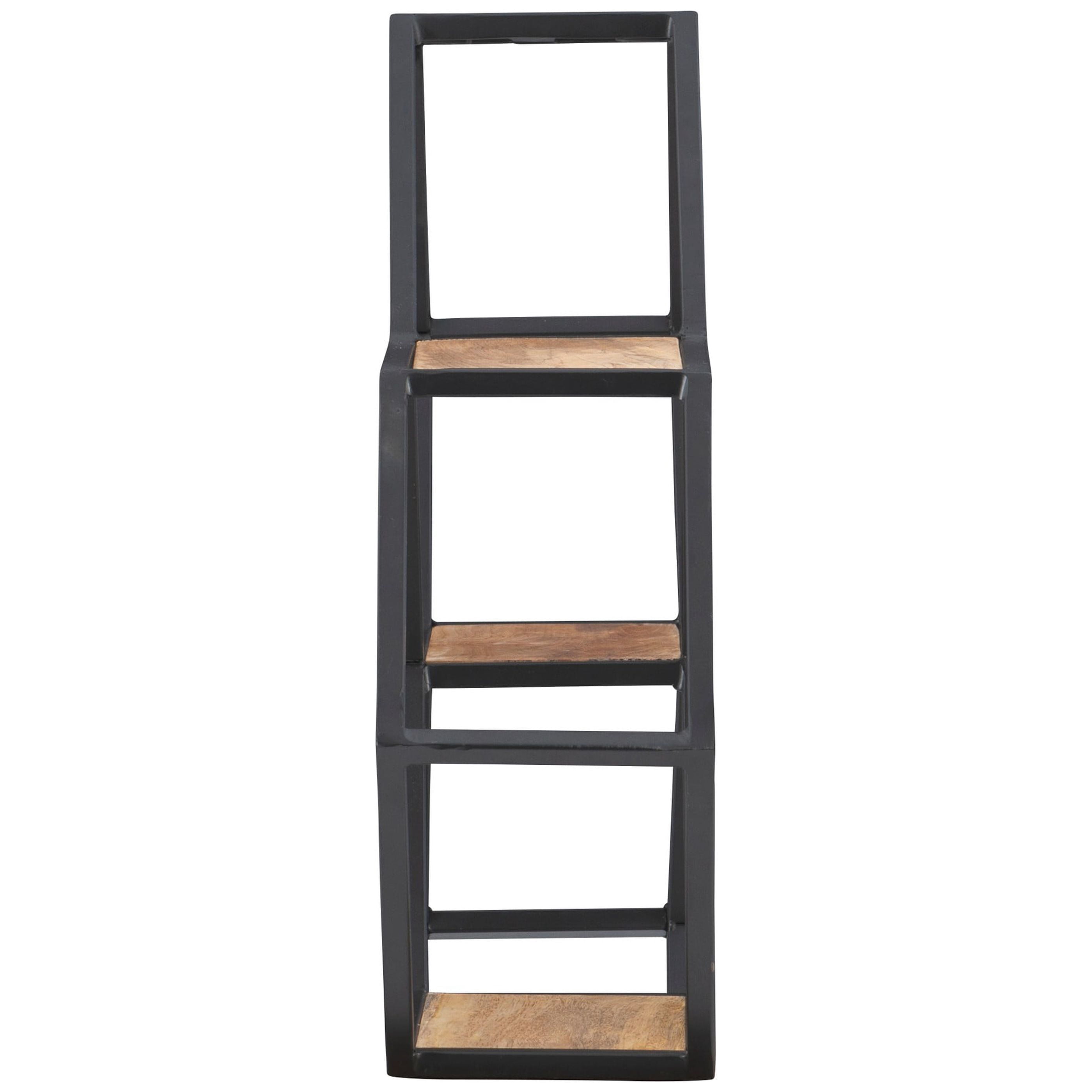 Powell Wilson 3-Compartment Honeycomb Wall Shelves, Black Metal with Natural Mango Wood