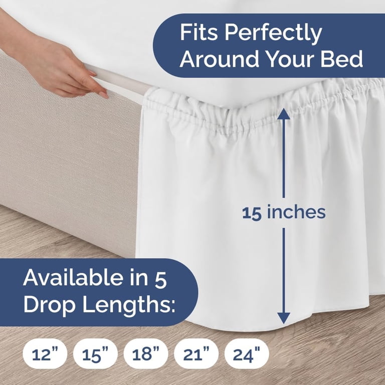 Elastic Wrap-Around Queen Bed Skirt, White, 15" Drop photo 4