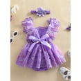 thumbnail image 4 of Loicainy Toddler Baby Girl Bodysuit Dress 3 6 12 18 24 Months Flower Embroidery Tie-Up Mesh Romper Bow Headband 2 Piece Set, 4 of 9