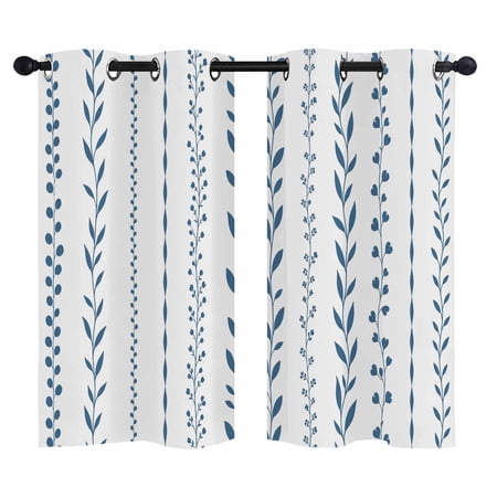 Leaves Vertical Stripe Blackout Curtains 39 Inches Long Rustic Minimalist Floral Sky Blue Vine Stems Thermal Insulated Room Darkening Drapes with Grommets for Living Room 27.5 W x 39 L 2 Panels