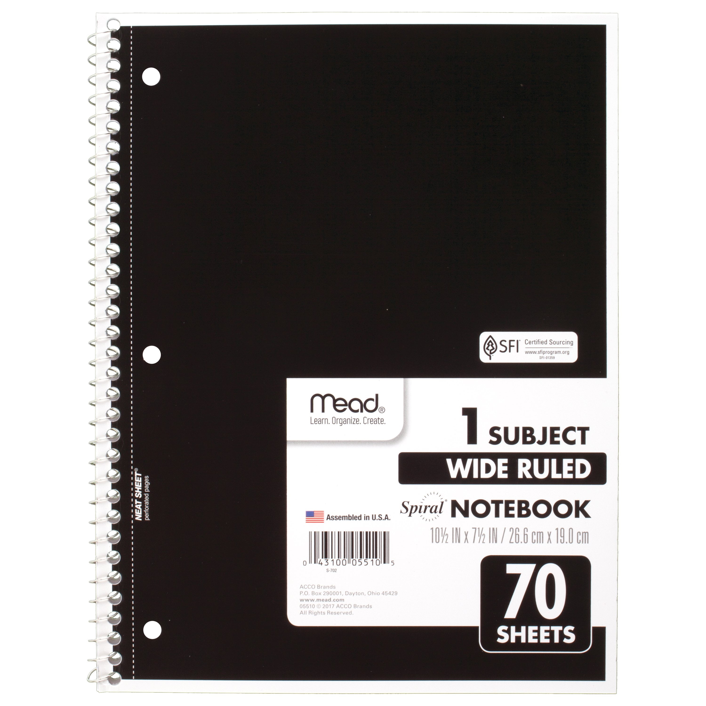 4 Spiral Notebook WIDE Ruled One Subject 70 Sheets Each RM-1 
