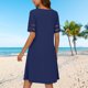 thumbnail image 4 of Vestido de Manga Corta para las Mujeres Encaje Casual, Cuello Redondo Plegado Vestido de Verano de Color Sólido, 4 of 8