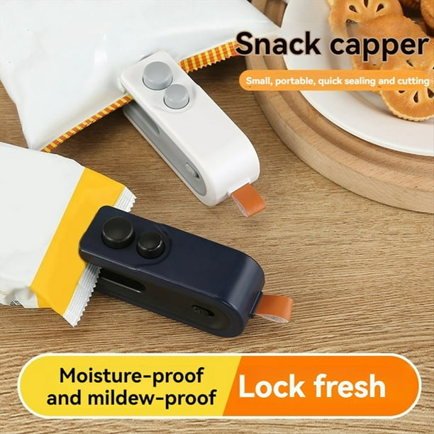 Sellador de Bolsas Mini 2 en 1, Recargable por USB, Sellador de Bolsas con Chip, Sellador Térmico, Sellador de Alimentos Al Vacío Portátil de Mano, Bolsa Azul Marino