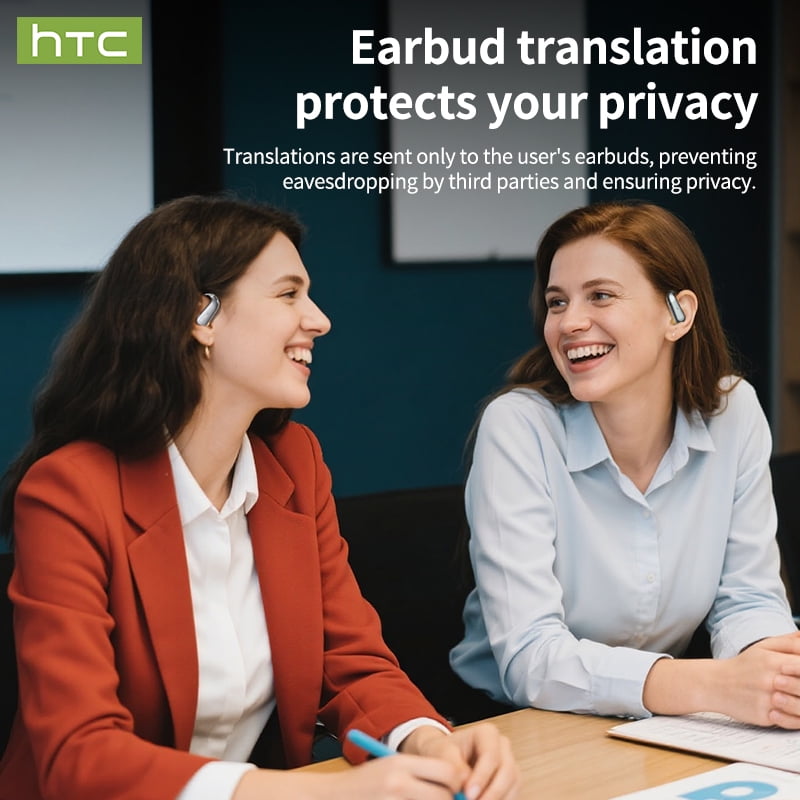 HTC NE38 Bluetooth 6.0 Open-Ear Earbuds, AI Translator, Noise-Cancelling, 130+ Languages, 40H Playtime, IPX5 Waterproof, Beige
