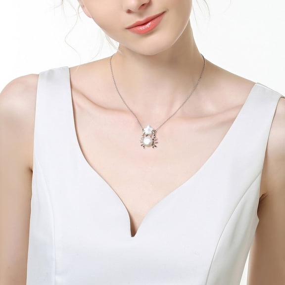 Lustrous Natural Pearls Aquatic Pendant Necklace Accented By Crystal Zirconia For Women Fashion Jewelry