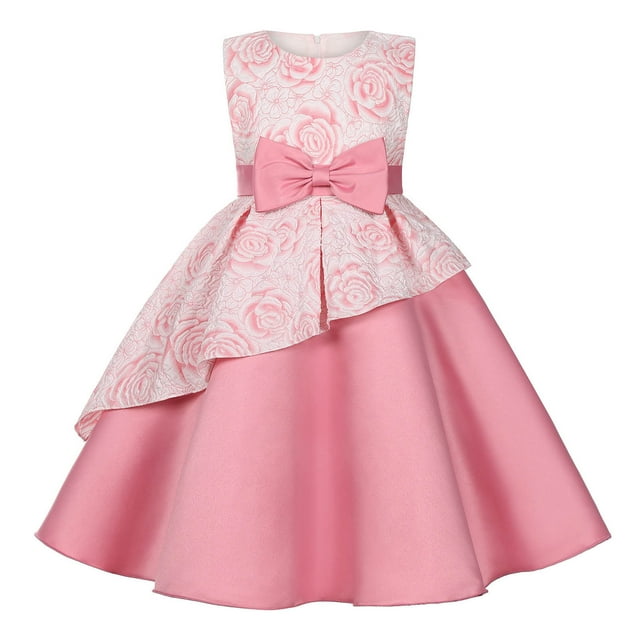 WEAIXIMIUNG Robe de Fête de Noël pour Enfants Filles Robe d'Été Jupe Irrégulière Nœud Papillon Robe de Soirée Vêtements pour Enfants 3-4 Ans