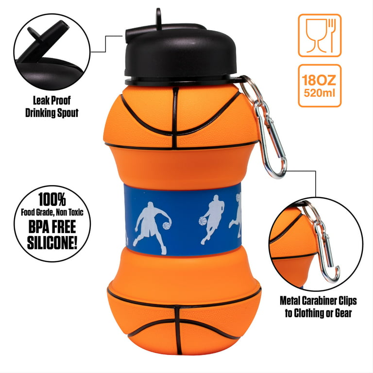 MACCABI ART Clip-On Collapsible BPA-Free Silicone Soccer Ball Water Bottle  for Kids, 18 Oz. Size