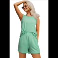 thumbnail image 2 of Conjunto de Dos Piezas de Verano para Mujer, Pantalones Cortos A Juego, Ropa de Estar por Casa con Bolsillos. Verde M, 2 of 9