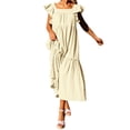 thumbnail image 2 of LEEYNEER Maxi Dresses for Women 2024 Ruffle Cap Short Sleeve Dress Pleated Swing Tunic Dress Flowy Boho Beach Sundress, 2 of 5
