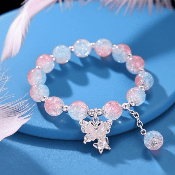 YYDD Fashionable Butterfly Charm Glass Beads Bracelet, Multicolor
