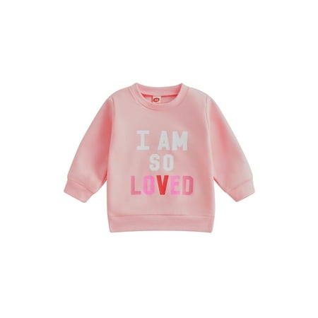 

Qtinghua Toddler Baby Girl Boy Valentine s Day Letter Print Sweatshirt Long Sleeve Pullover Tops Clothes Pink 12-18 Months