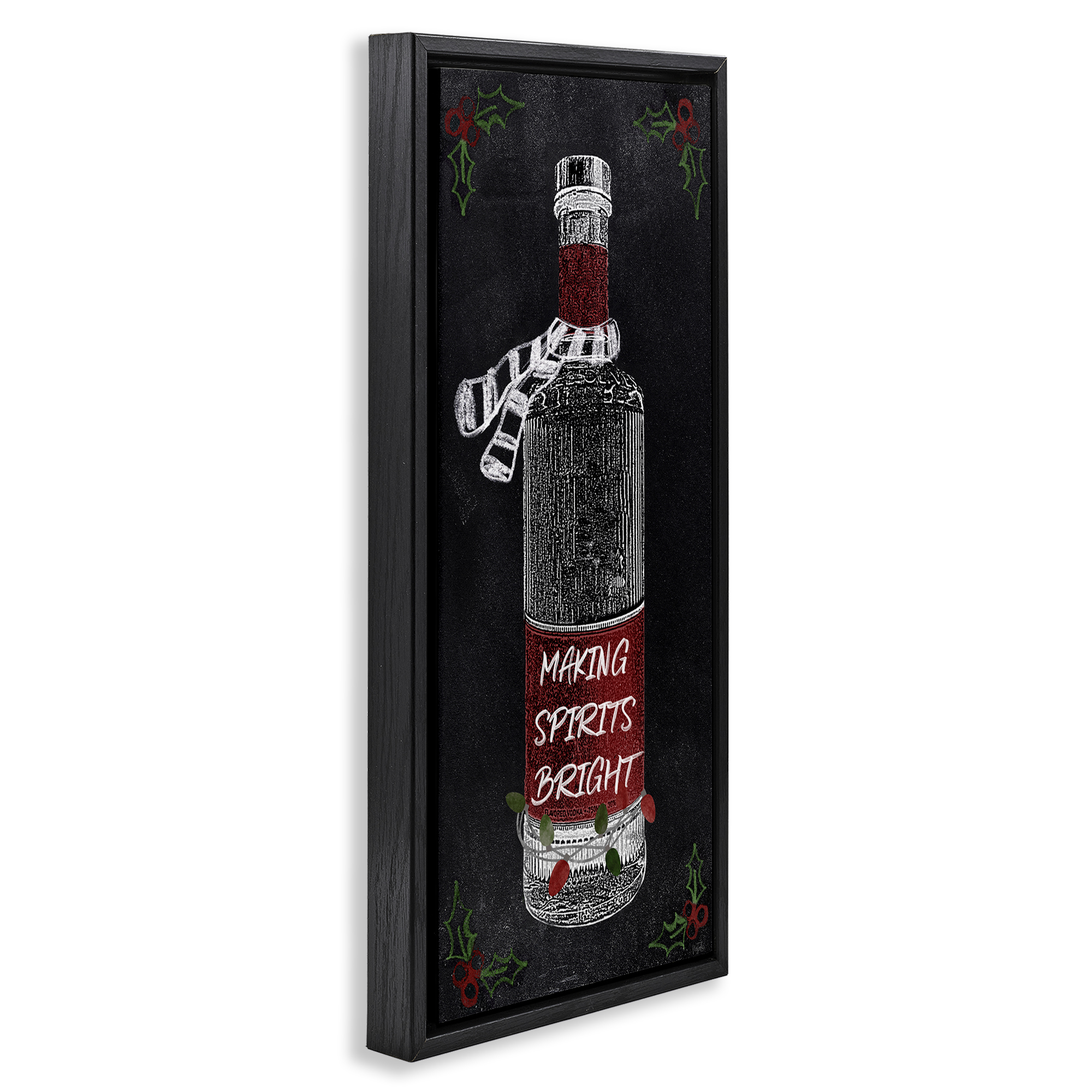 Stupell Industries Making Spirits Bright Bottle Holiday Painting Black Floater Framed Canvas Art Prints Wall Art, 11 x 25