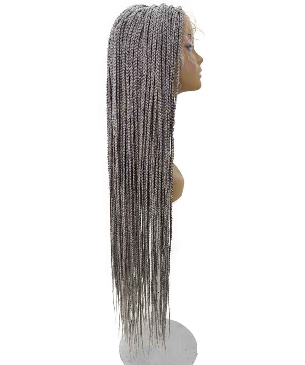 LUXLUXE Adjustable Fit Straight Braid Braided Wig, Gray, 1