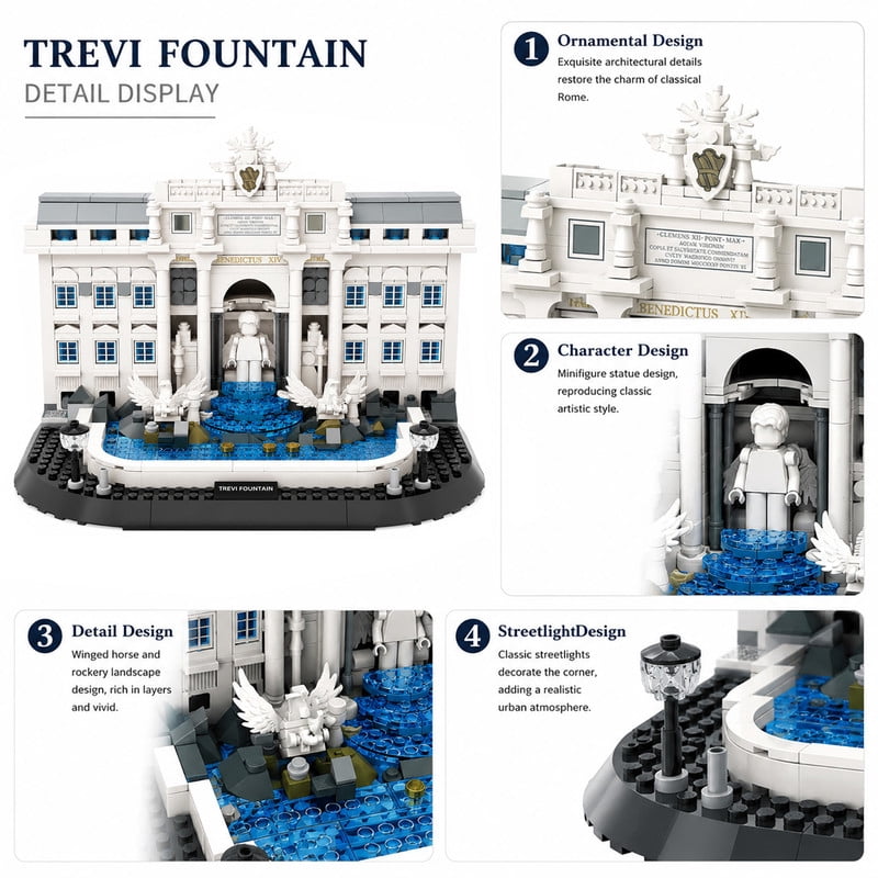 Vyytoz Trevi Fountain Rome Building Set, 650Pcs Architecture Model, Creative Display Toy, World Landmark Collection
