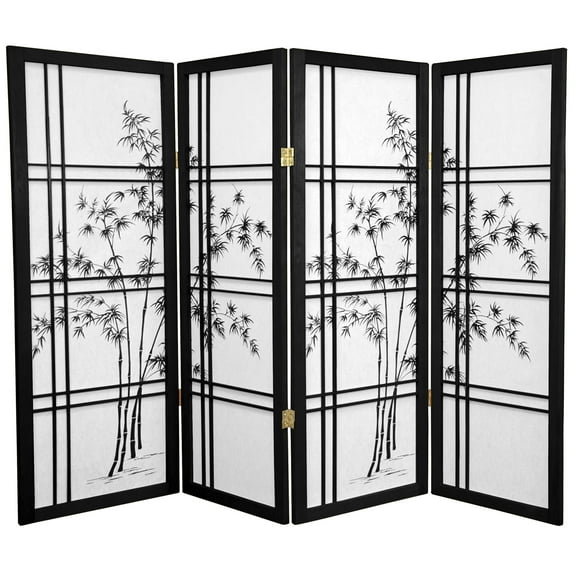 Oriental Furniture 4 ft. Tall Bamboo Tree Shoji Screen - Black - 4 Panel