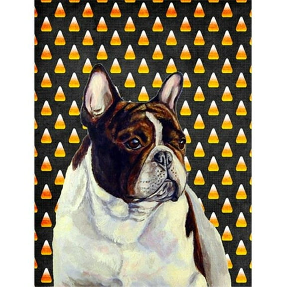 11 x 15 in. French Bulldog Candy Corn Halloween Portrait Garden Size Flag