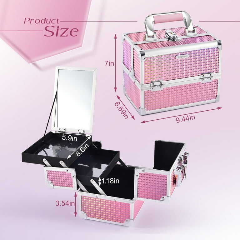 BRI-DEメイクボックス Velore Pink Makeup Train Case, Lockable Portable Organizer with