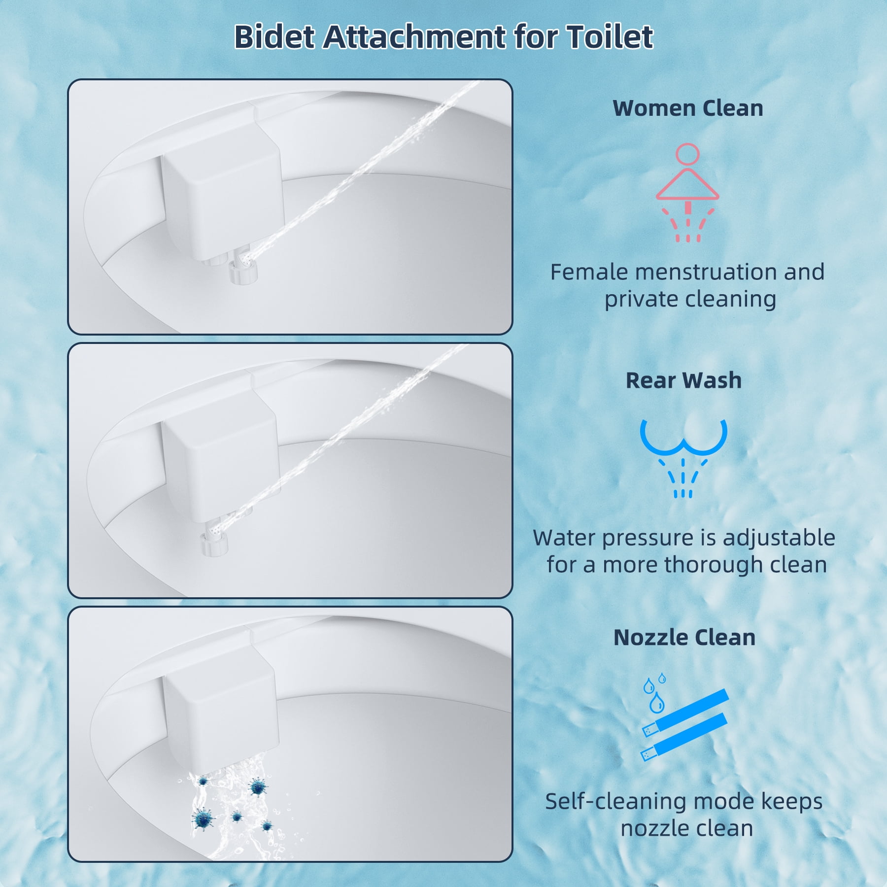 CADOVE Non-Electric Bidet Attachment for Toilet, Dual Self-Cleaning Nozzle, Hot & Cold Water