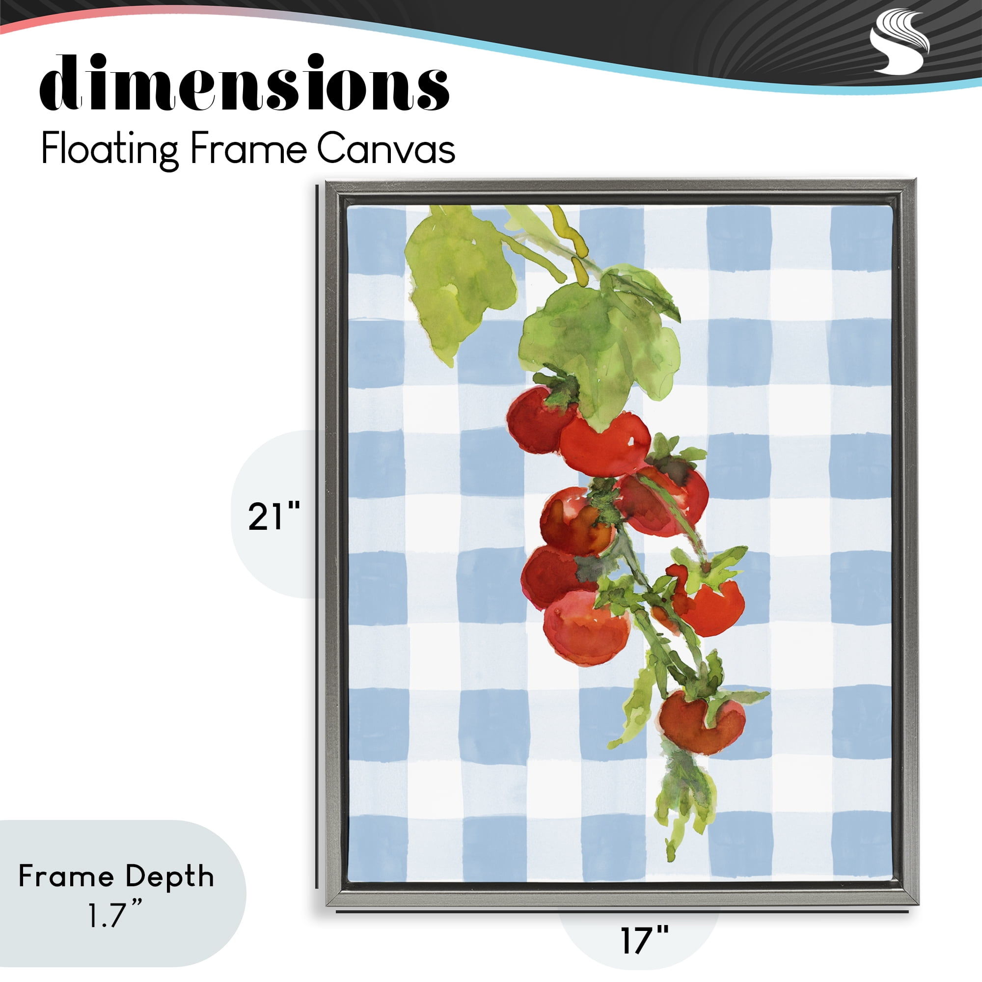 Stupell Industries Vine Ripe Tomatoes on Plaid Gray Framed Floater Canvas Wall Art, design by Lanie Loreth