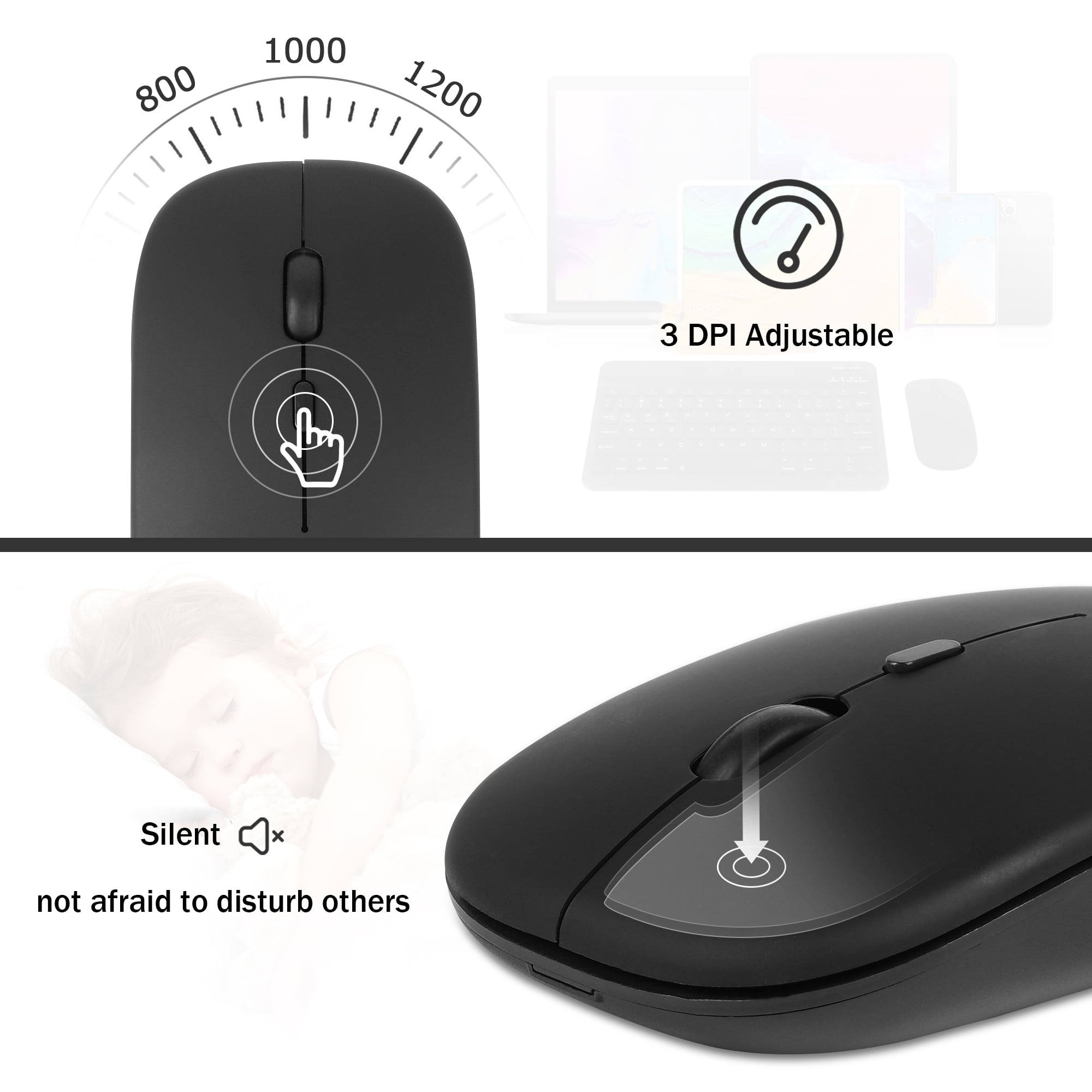 PloutoRich 10 inch Wireless Keyboard and Mouse Combos, Mini Ultra-Slim 78 Keys Tablet Keyboard, Portable Rechargeable Bluetooth Keyboard for Mac Windows Devices