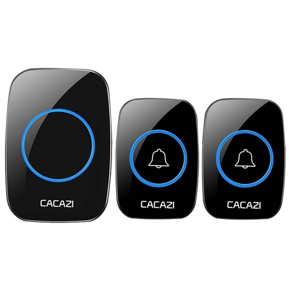 GJX Wireless Doorbell Battery Operated 2 Remote Button 1 Plug in Receiver Black Battery Doorbell