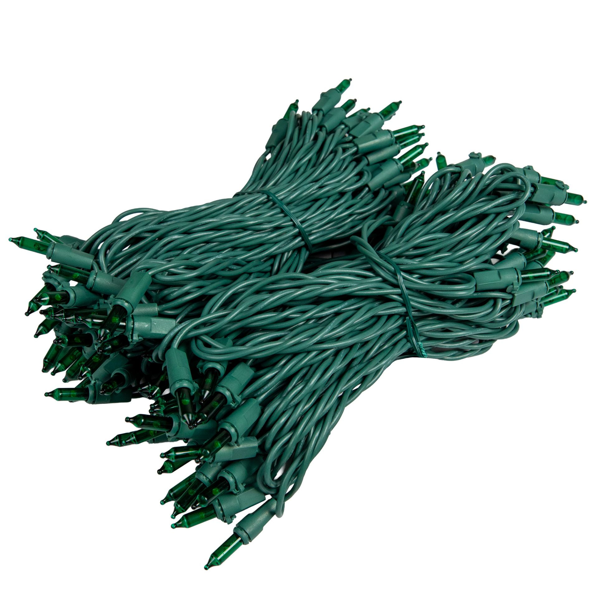 Novelty Lights RetroGlo® LED Mini Lights, 100 Green Bulbs on Green Wire, 50ft with 6" Spacing, Incandescent Style Glow, 2700K Warm White Core