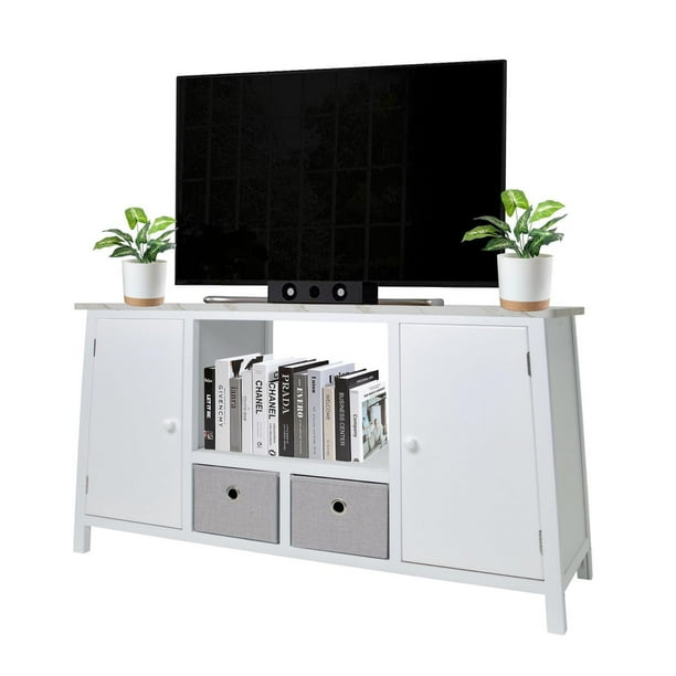 Mueble Para TV De Madera Big Room Comoda Cajonera Tela Repisas Hogar Blanco