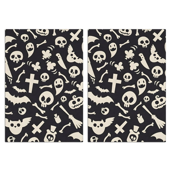 Halloween Kitchen Towels Set of 2 - 18x26 Inch Ghost, Pumpkin, Bat & Cat Design Dish Towels for Seasonal Decor