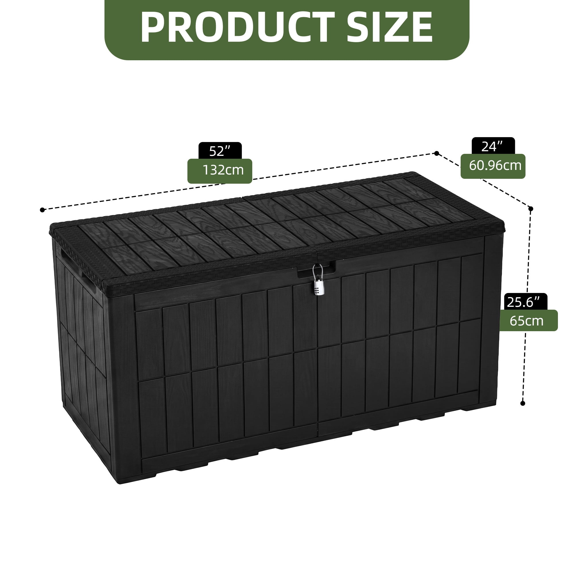 Uforic 134 Gallon Large Deck Box, Waterproof Resin Outdoor Storage Box with Lockable Lid, 2-Person Patio Bench Seat for Furniture Cushions, Garden Tools and Pool Accessories, Black