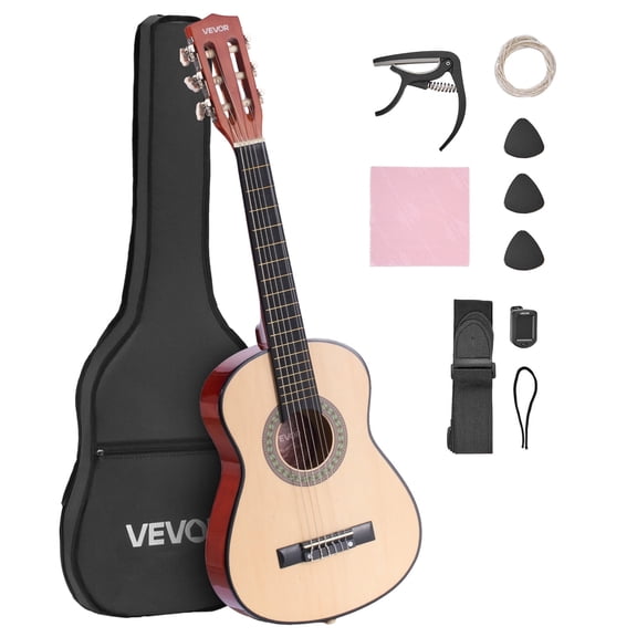 VEVOR 30in Classical Guitar,Wood Guitar Starter Kit for Beginners, with Nylon Strings, Gig Bag, Strap, Tuner, Extra Strings, Picks, Capo, Basswood,for Kids Girls Boys Students, Natural