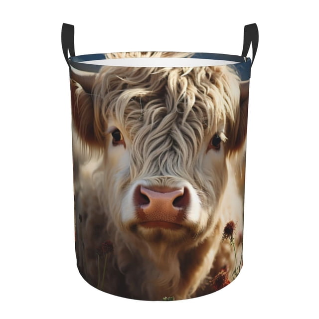 Fotbe Adorable Flower Field Cow Cesto de Ropa con Asas, Cesto Impermeable de Gran Capacidad, Bolsa de Lavado para Dormitorio, Cesto de Ropa con Ruedas y Asas-Small