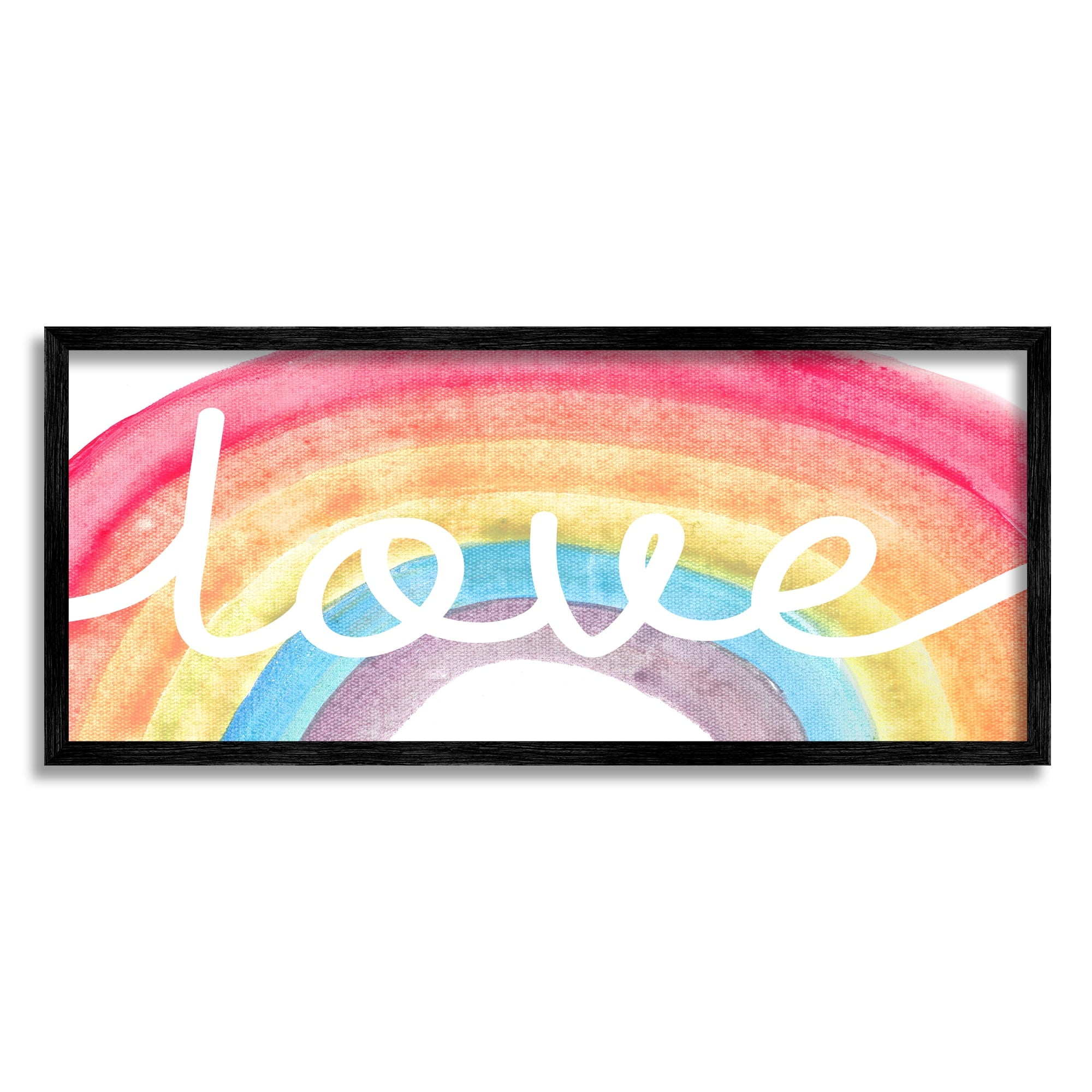 Stupell Industries Love Script Typography over Soft Watercolor Rainbow , 10 x 24, Designed by Daphne Polselli