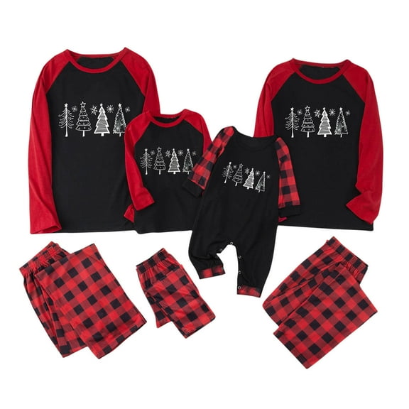 Odeerbi Christmas Pajamas for Family Holiday Long Sleeve Family Christmas Pajamas Matching Sets Dad Plaid Printed Tops Pants Set Two-Piece Sleepwear Xmas Family Matching PJs Set Multicolor