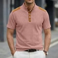 thumbnail image 1 of Ceisia Men's Loose Fit Ribbed Polo Shirt Short Sleeve Stand Collar Color Block Casual Daily Summer Tops Pink S Gifts, 1 of 4