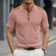 thumbnail image 1 of Ceisia Men's Loose Fit Ribbed Polo Shirt Short Sleeve Stand Collar Color Block Casual Daily Summer Tops Pink M Gifts, 1 of 4