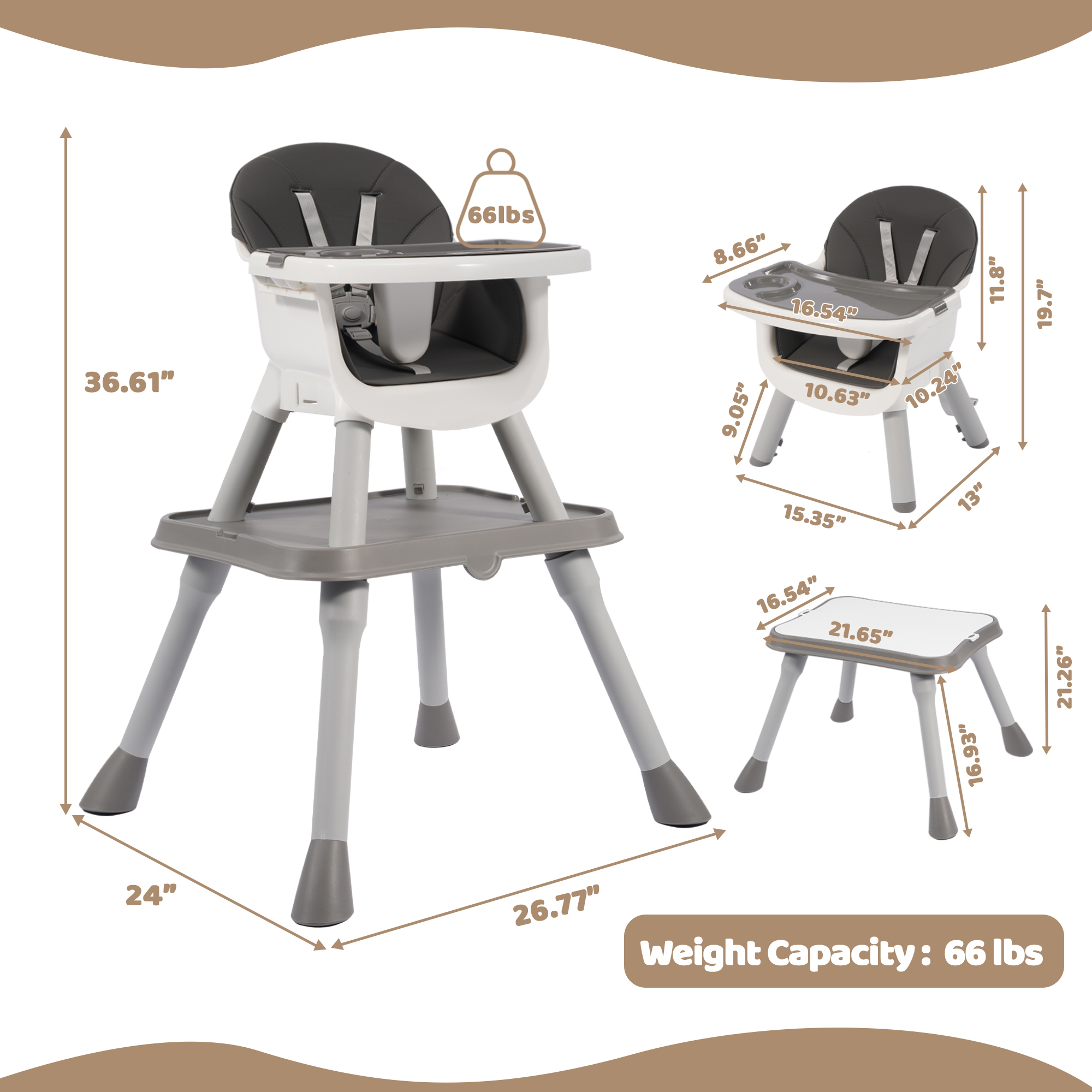 Signature Fitness Plastic Baby High Chair with Tray, Gray-White Feeding Chair for Toddlers