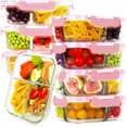 thumbnail image 1 of Paquete de 8 recipientes de vidrio para preparación de comidas, 3 compartimentos, 36 oz, contenedores de vidrio para almacenamiento de alimentos con tapas, loncheras herméticas de vidrio, sin BPA y a, 1 of 7