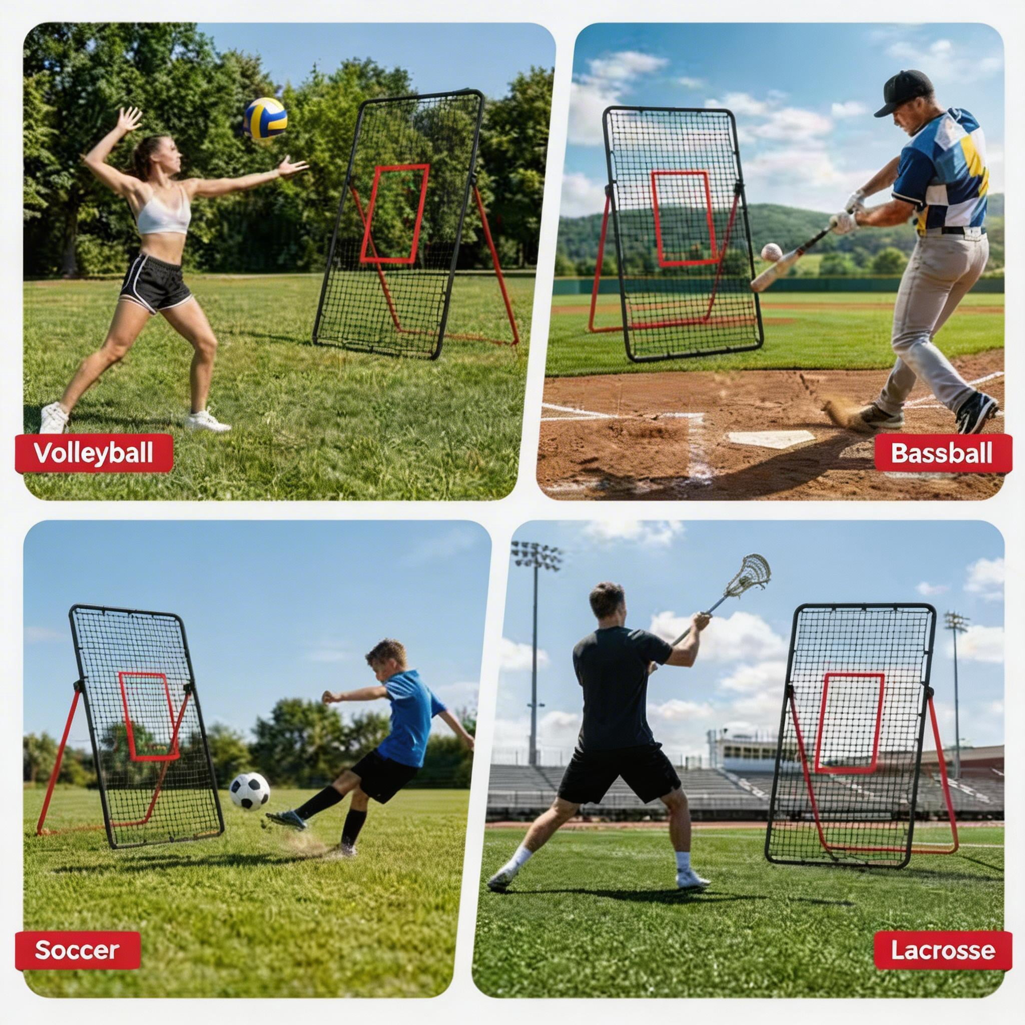7x4 FT Volleyball Bounce Back Net, 5 Adjustable Angles, Foldable Heavy Duty Training Net with Ground Stakes, Red