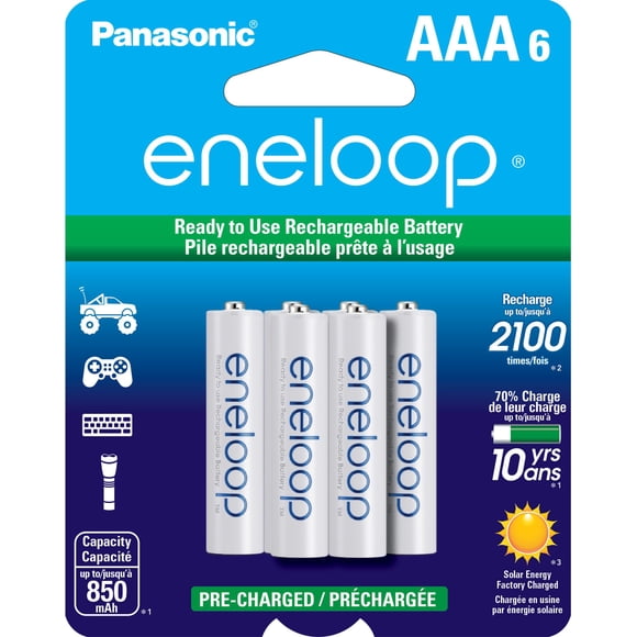 Eneloop Panasonic BK-4MCCA6BA AAA 2100 ciclos Ni-MH baterías Recargables precargadas, Paquete de 6 baterías
